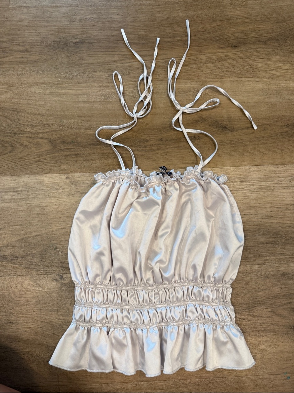 Zara Satin Tie-Strap Cami Top in off white